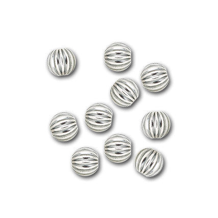 Sterling Silver Round Corrugated Beads - 5mm - Pack of 10