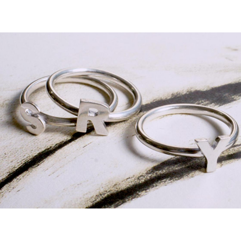 Sterling Silver initial rings made with ACS 950 - 102-A0296