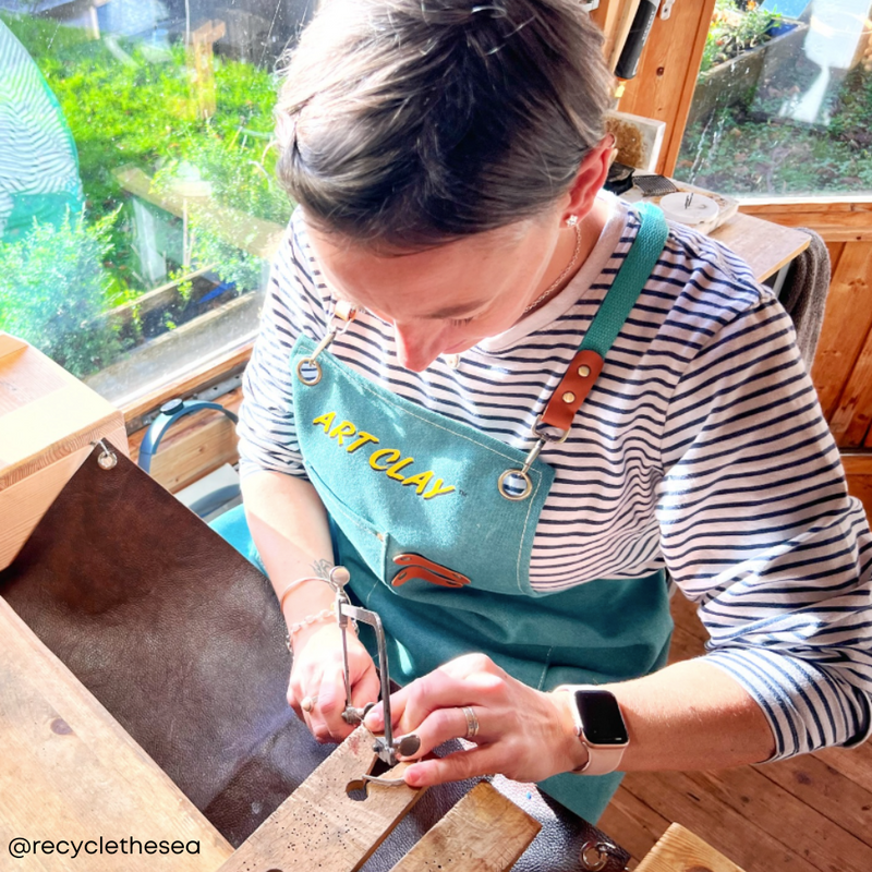 Teal Art Clay Apron worn by recycle the sea #loveartclay comp winner- 102-APRON