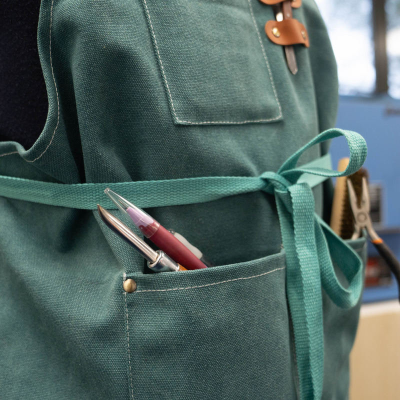 Teal Art Clay Apron pockets with tools - 102-APRON