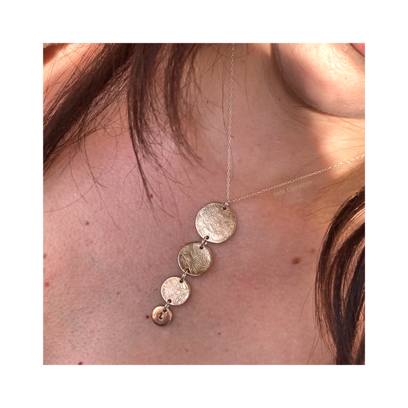 Bronze clay circle drop necklace
