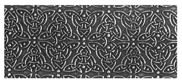 Example of Celtic Blanket in silver clay.