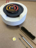This picture shows the optional "Brass disc for KeumBoo". Here we are checking the heat before starting the KeumBoo process.