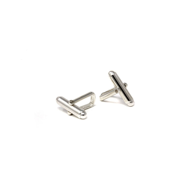 Individual Cufflink Sterling Silver - Round Bar with 'U' Arm