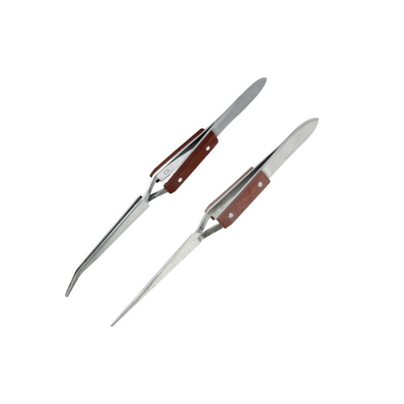 Reverse Action Tweezers - Set of Curved and Straight Tip (183-HB225)