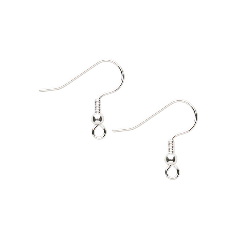 Silver Finished Stainless Steel Fishhook Coil & Ball Earwire 21mm - 1 Pair